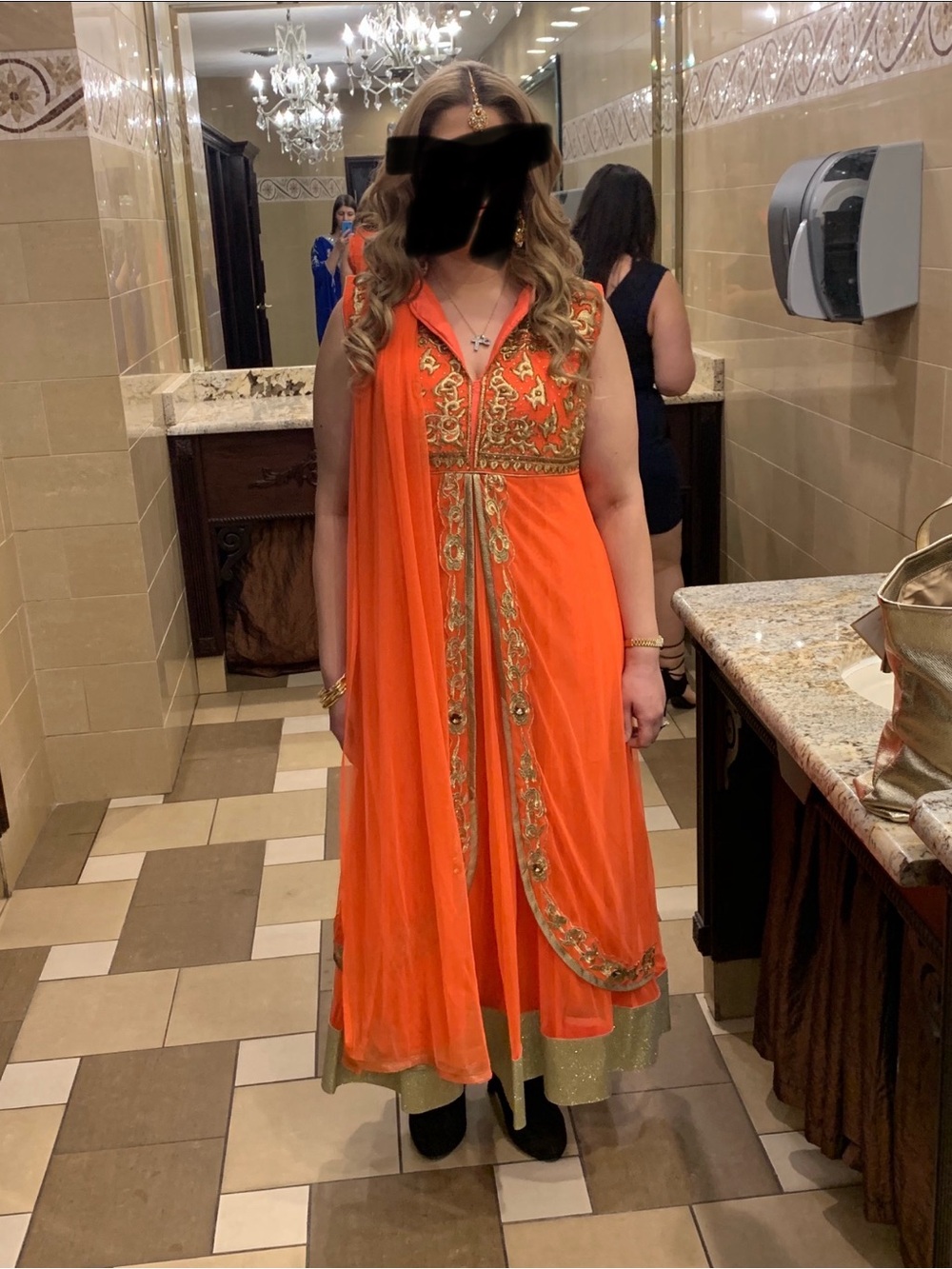 Orange Embroidered Sleeveless Ethnic Dress W/ Matching Earrings and Headpiece!